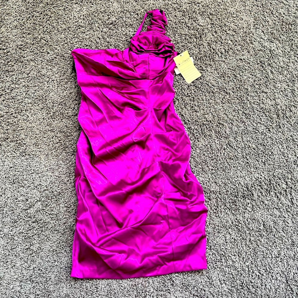 Juno Fuchsia one shoulder satin dress